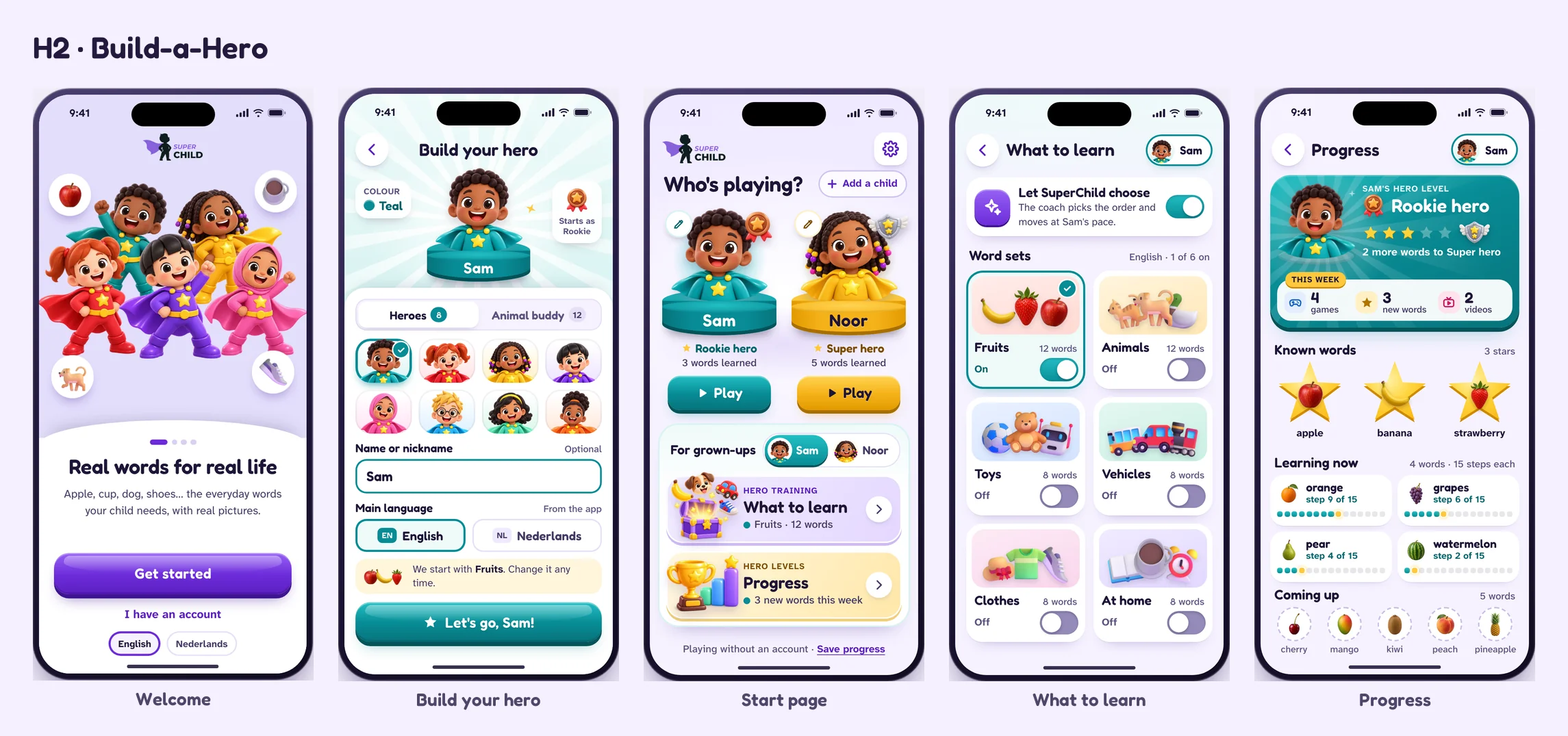 Build-a-Hero screens