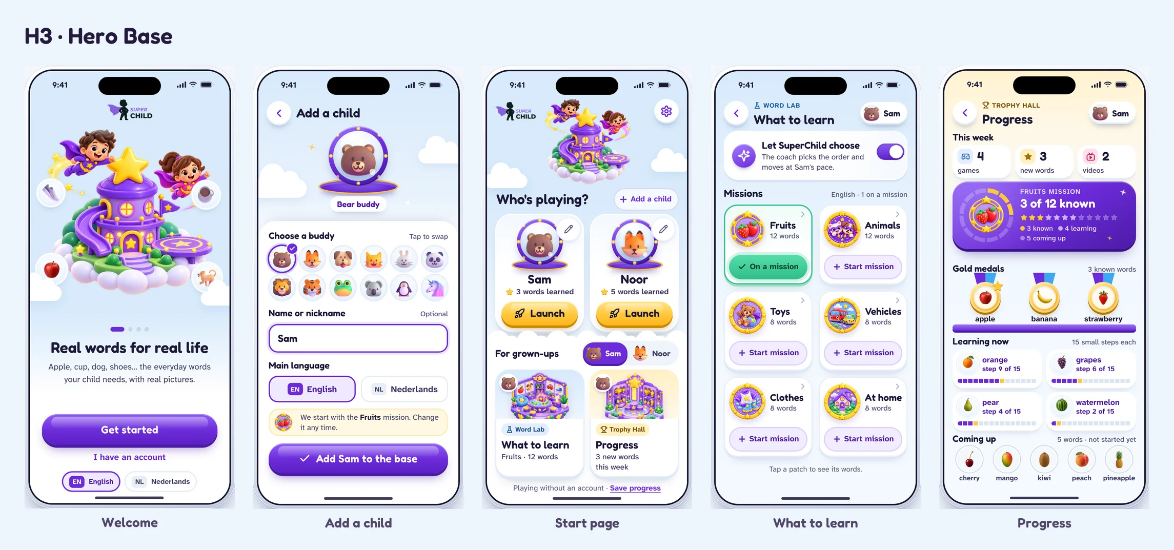 Hero Base screens